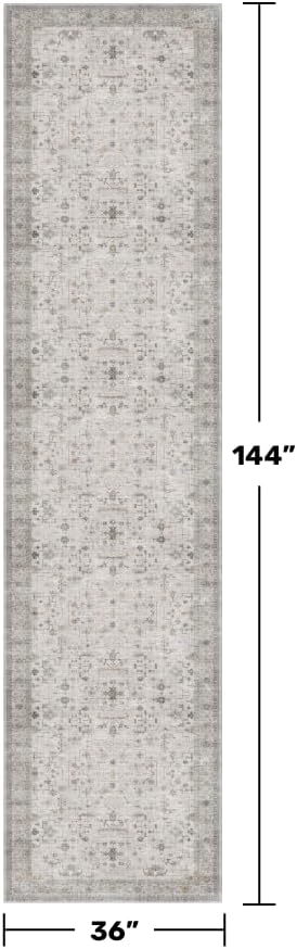 Washable Neutral Kitchen Rug - Modern Boho 3x12 Extra Long Runners for Hallways, Washable Light Gray & Sage Low Pile Entryway Indoor Rug, Non-Slip Stain Resistant Low Pile Throw Carpet - Image 2