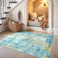 Entryway Rug 3x4 Teal Blue Bedroom Area Rug Washable Non Slip Abstract Boho Rugs for Indoor Entry, Kitchen, Classroom, Bathroom, Kids Girls Room, Office, College Dorm Small Carpet by OmpaaHomeDecor