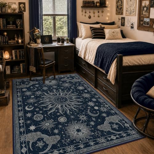 Vacuum-Friendly, 5x7 Washable Area Rug, Blue Gray White by meejou