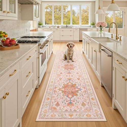 RELEANY Washable Area Rug, Runner 2'x7', Pink/Light Pink/Colorful - Image 2