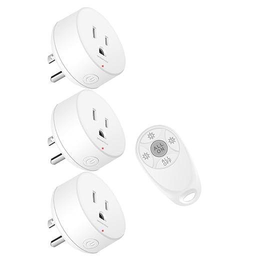 Remote Control Outlet,Greencycle Remote Light Switch and 3 Plugs,Wireless Light Switch,500ft Range,No Wiring Needed,15A/1500W for Household Appliances,FCC Certified,White