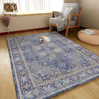 Washable Area Rug 5' x 7' Vintage Traditional Persian Mat - Foldable Distressed Non-Slip Machine Washable Carpet for Living Room Bedroom Kitchen Home Decor - Indigo and Gold - Image 4