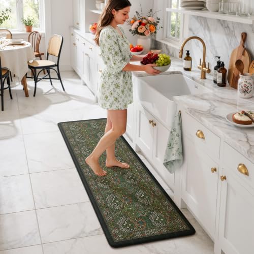 Collive Kitchen Mats Cushioned Anti Fatigue, Dark Green Kitchen Rug Sets by Collive