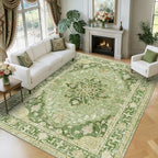 RELEANY Washable Area Rug, Large 9'x12', Green/Yellow - Image 2