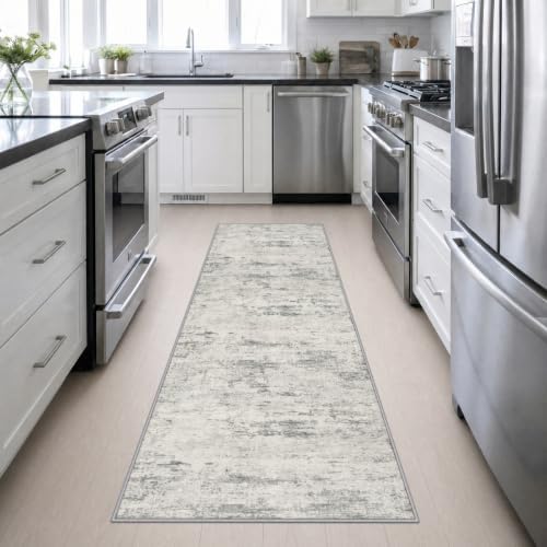 2.6x10 Washable Runner Rug:Modern Abstract Indoor Soft Carpet Gray - Image 4