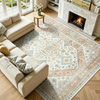 Lofus Living Room Rugs 8x10, Boho Orange and Beige Washable Carpet - Image 4