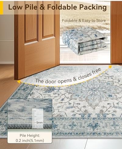 RELEANY Washable Area Rug, Runner 2'6"x8', Blue/White/Gray - Image 5