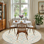 PLHXFR Round Area Rug Living Room: 4 ft Floral Washable Carpet Beige Multi - Image 4