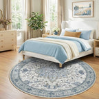 RELEANY Washable Area Rug, Round 8ft, Blue/White/Gray - Image 3