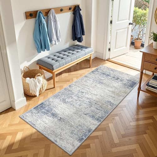 3x6 Runner Rug Non Slip,Washable Hallway Runner Rug,Blue by Restydon