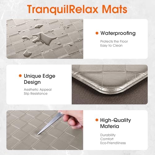 TranquilRelax 2-Piece Kitchen Mats, Cushioned Non-Slip Floor Mats, Taupe - Image 3