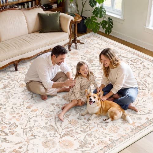 SameBed 3x5 Area Rug Living Room, Vintage Washable Carpet Cream Beige - Image 4