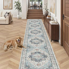 Madane Hallway Runner Rug 2'6''x16' Kitchen Runners Vintage, Blue - Image 4