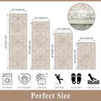 4-Piece Kitchen Rug Set with Runner – Washable Non-Slip Floor Mats for Sink, Entryway, Hallway, Bathroom – Soft Low-Pile Thin Boho Floral Rugs,Kitchen Decor (Beige, 2x3+2x4+2x5+2x6) - Image 2