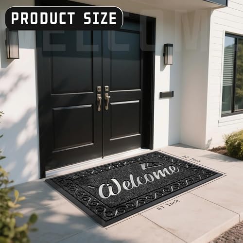 Yimobra Welcome Mat, Heavy Duty Sturdy Door Mats for Home Entrance Outdoor Indoor, Front Doormat for Outside Patio Floor Entry Porch Garage Office, Waterproof, Low Profile, 47X32 Inches, Black - Image 3