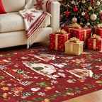 Christmas Runner Rug 2x5 for Hallway - Red Non Slip Washable Low Pile Carpet Santa Claus Holiday Decor Water Resistant Throw Rug for Kitchen Entryway Laundry Ultra Soft Bedroom Beside Mat（2x5,Red） - Image 2