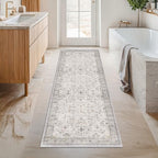 Hazo Haus Washable Neutral 2x6 Bathroom Runner Rug, Vintage Kitchen Floor Mat for Indoor Entrance and Bedroom, Light Gray & Sage Geometric Runner Rug Decor, Low Pile Stain Resistant by HazoHaus