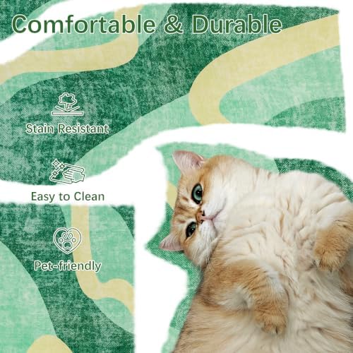 Area Rug 4x6 Green Rug Washable Rugs Non Slip Low Pile Small Carpet for Entryway, Bedroom, Kitchen, Classroom, Kids Room, Office, Dorm, Dining Room - Image 3