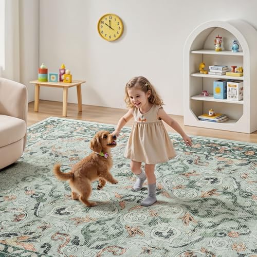 5x7 Area Rugs for Living Room Bedroom, Washable Non-Slip Rug, Sage Green - Image 5