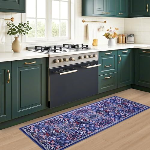 PLHXFR 2x5 Washable Runner Rug：Floral Indoor Kitchen Soft Carpet Blue - Image 5