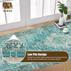 Washable Area Rug 2'6'' x 8' Vintage Traditional Persian Mat - Foldable Distressed Non-Slip Machine Washable Carpet for Living Room Bedroom Kitchen Home Decor - Teal and Gold - Image 5