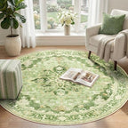 RELEANY Washable Area Rug, Round 4ft, Green/Yellow - Image 2