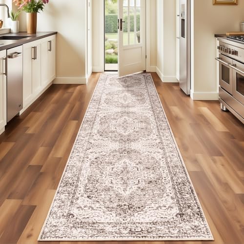 Lofus 2x10 Runner Rug for Hallways, Washable Kitchen Rugs, Non-Slip Rugs for Entryway and Bedroom, Vintage Boho Carpet, Soft Low Pile Long Runner Area Rug, Vintage Beige Brown - Image 2