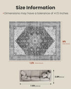 Amada Large 9x12 Washable Area Rug for Living Room, Light/Gray, Vintage - Image 2