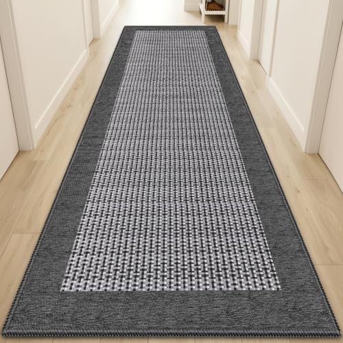 StepRite Kitchen Rugs, Kitchen Mats for Floor, 96"x20" Non-Slip Machine-Washable Kitchen Throw Rug, Absorbent Runner Rugs Office, Sink Standing Desk Mat, Decor Carpet, Grey by Bringcushiontoyourlife