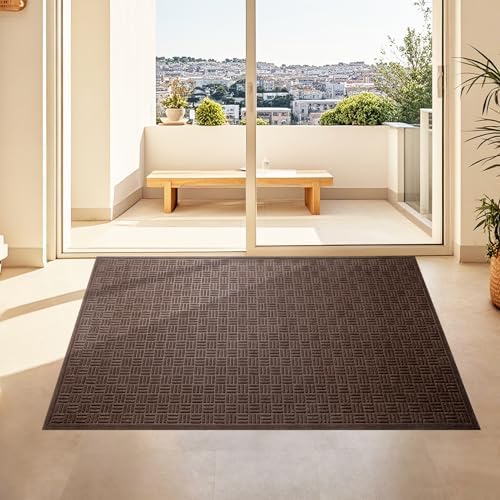 Mibao Front Door Mat Outside Entrance, 61.5" x 36", Heavy Duty Welcome Mat, Stain and Fade Resistant, Dirt Trapper Doormat, Super Absorbent Indoor Outdoor Entryway Mat with Non-Slip Backing, Coffee by Mibao
