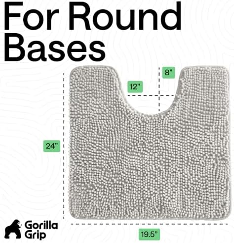 GORILLA GRIP Chenille Bath Rug Mat for Oval Toilet Base, 24x19 Light Gray - Image 2