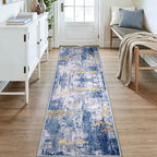 RELEANY Washable Runner 3'x9' Abstract Area Rug for Hallway Blue Gold - Image 2