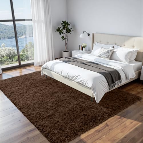 6x9 Fluffy Shag Area Rugs for Living Room Bedroom: Soft Plush Carpet Brown - Image 2