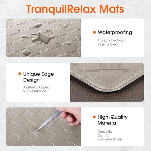 TranquilRelax Kitchen Mats, Cushioned Mats with Extra-Long Runner, Taupe - Image 3