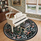 PLHXFR Round Area Rug Living Room: 8 ft Floral Washable Carpet Dark Black - Image 4