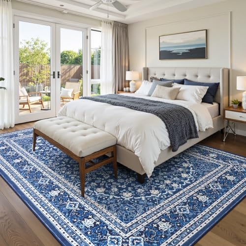 9x12 Area Rugs for Living Room, Washable Non-Slip Rug, Oriental Dark Blue - Image 3