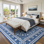 8x10 Area Rugs for Living Room, Washable Non-Slip Rug, Oriental Dark Blue - Image 3