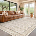 Farmhouse Rugs for Living Room 7x10, Low Pile Soft Retor Foldable Area Rug for Bedroom, Dining Room, Non Slip with Rubber Backing, Light Beige Vintage Home Décor, Geometric Floral Carpet by HazoHaus