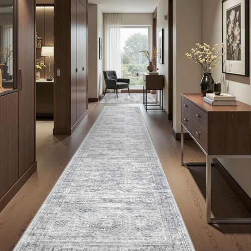 2x12 Runner Rug Non Slip,Washable Hallway Runner Rug,Grey by Restydon