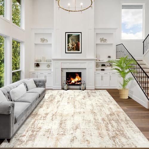 8x10 Area Rugs for Living Room: Washable Abstract Beige Grey Bedroom Carpet by GENTDRIZZ