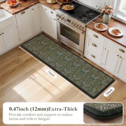 Collive Kitchen Mats for Floor Dark Green Padded Kitchen Rugs, 24''x71'' - Image 2