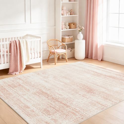 Pink Washable Rugs 8x10 Area Rugs for Living Room,Bedroom,Nursery,Carpet - Image 2