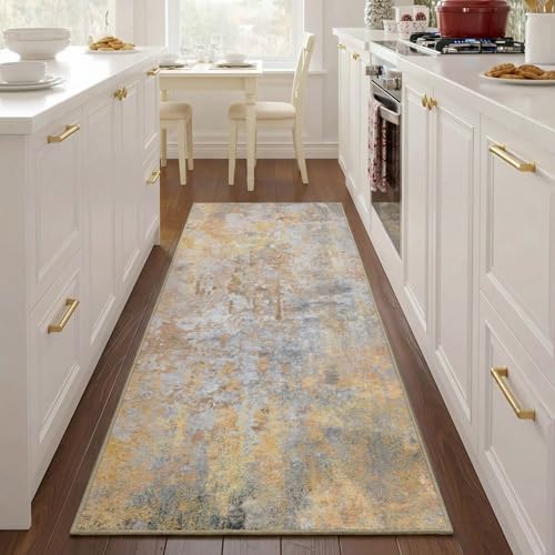 2x5 Beige Gold Rug Runners for Hallways Kitchen Non Slip Washable Entryway Runner Rugs with Rubber Backing 5ft Long Carpet Runner for Laundry Room Bedroom, Low Pile Stain & Fade Resistant by Acapet