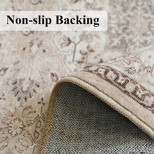 Washable 2x8 Hallway Runner Rug: Vintage Water Resistant Kitchen Entryway Rug Ultra Soft Living Room Bedroom Carpet with Non Slip Backing Indoor Low Pile Floor Mat for Bathroom Dining Room(2x8,Beige) - Image 4