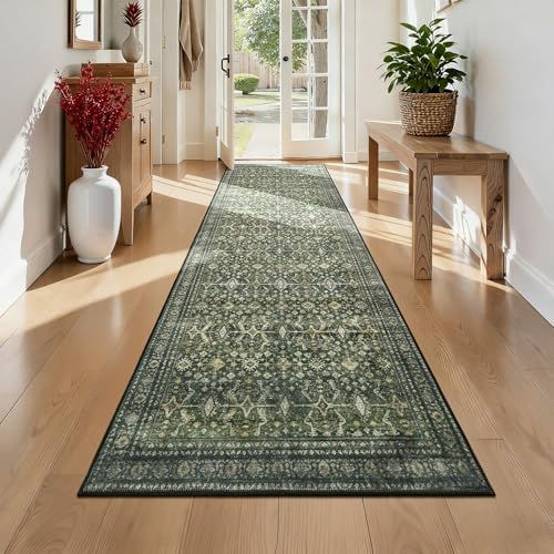 2x6 Area Rugs for Hallways, Green Washable Non-Slip Kitchen Runner Rug by Lofus