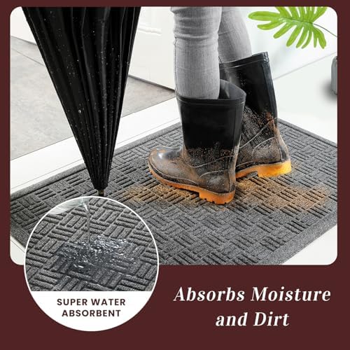 Mibao Front Door Mat Outside Entrance, 29.5" x 17", Heavy Duty Welcome Mat, Stain and Fade Resistant, Dirt Trapper Doormat, Super Absorbent Indoor Outdoor Entryway Mat with Non-Slip Backing, Gray - Image 2