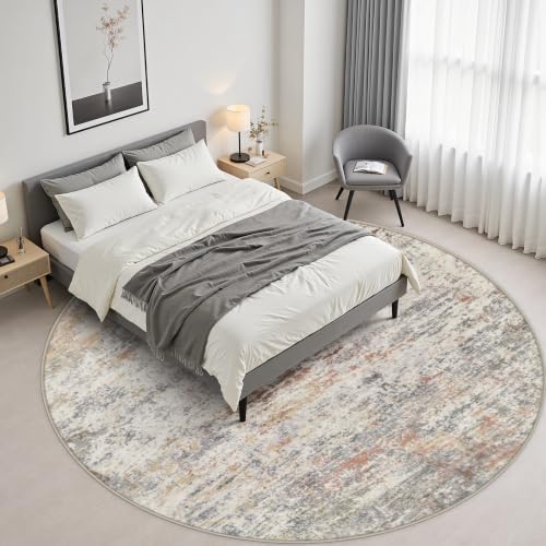 Round Area Rug Living Room: 6 ft Modern Washable Carpet Taupe - Image 3
