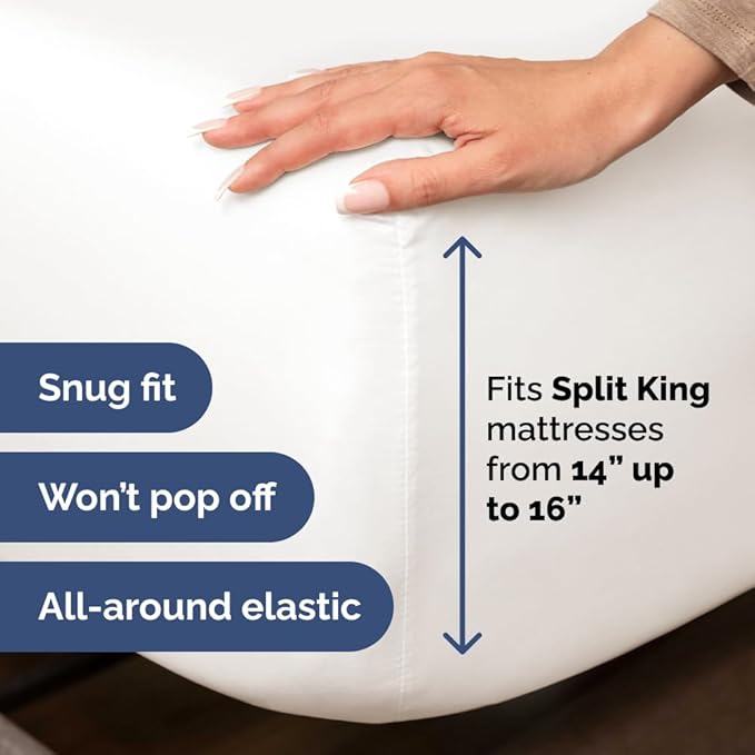 Split Head King Sheet Set – 4 Piece Flex Split Top King Sheets for Adjustable Beds - Fits 14” to 16" Mattress w/ Deep Pockets - Breathable & Cooling - Luxury Bedding and Wrinkle Free - Antique White