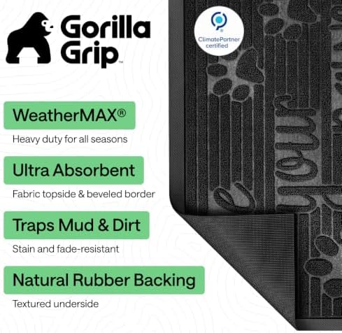GORILLA GRIP WeatherMAX Door Mat, Indoor Outdoor Use, 29x17, Black Paw - Image 2