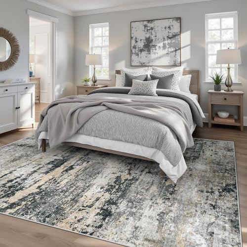 pmtsns Area Rugs 5x7 for Living Room: Washable Rug Modern Abstract Neutral Soft Non-Slip Low-Pile Indoor Carpet for Bedroom Dining Room Playroom Home Office (Black Grey Brown, 5'x7') - Image 2